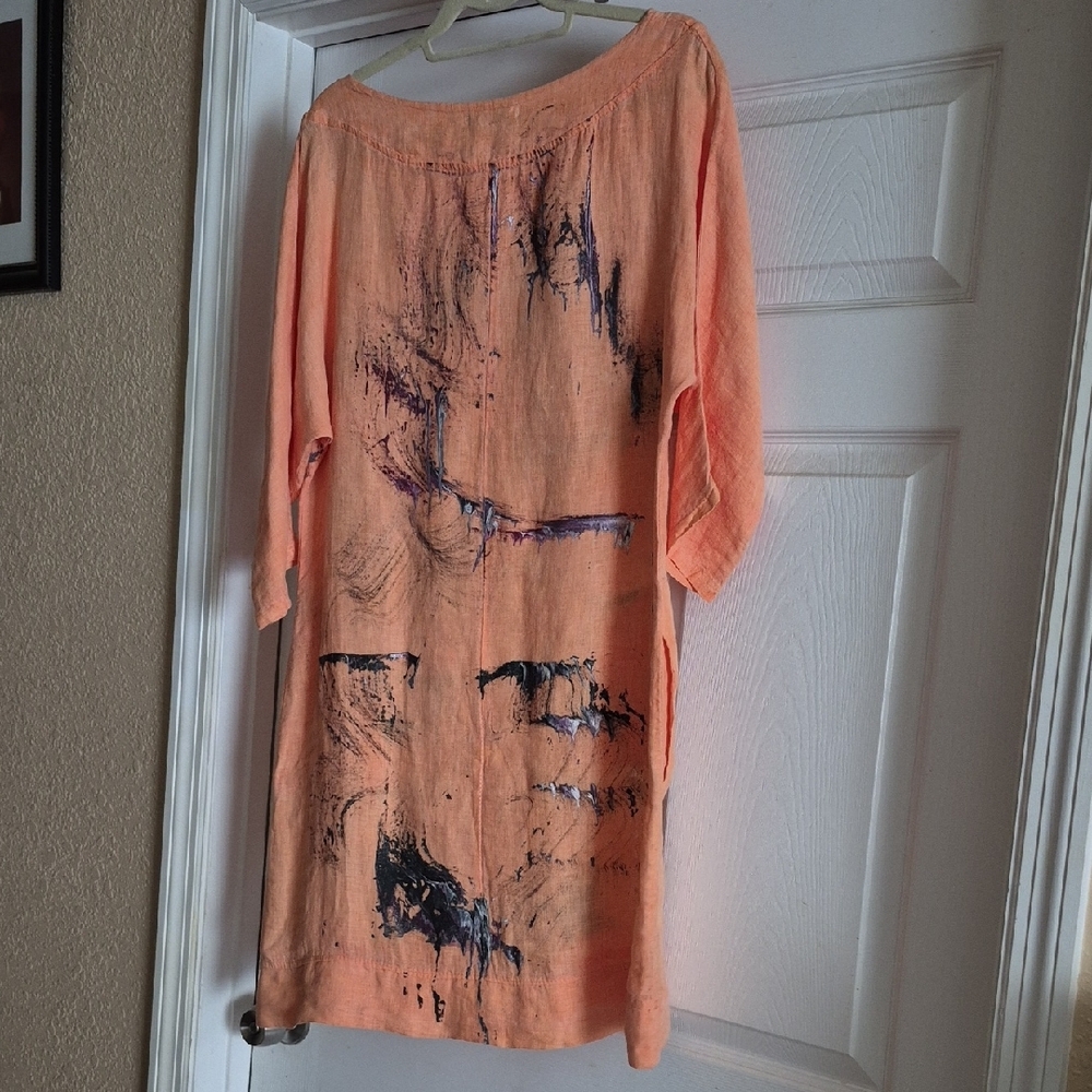 Abstract Print Orange Women's Dress - Picture 2 of 7